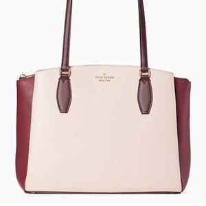 SOLD Kate Spade Monet Leather 3 Compartment Tote Handbag Rose Pink and Burgundy
